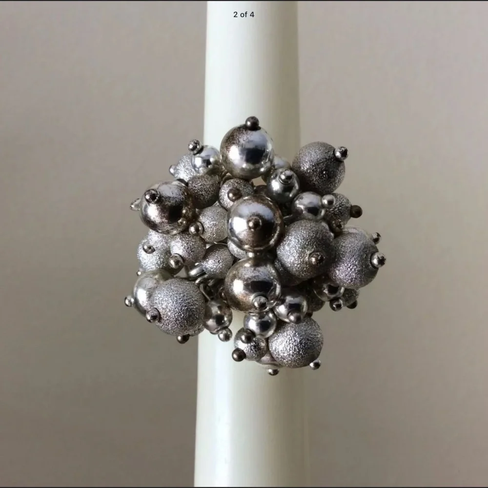 Large Silver Cluster Ring Statement Making Stretchy Band Only Worn Once